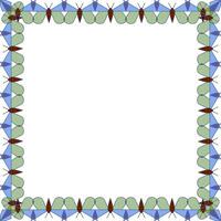 Frame of geometric shapes of green and blue butterflies on a white background vector