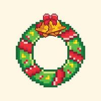 Christmas wreath decoration pixel art style vector