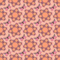 Seamless pattern, ornament of geometric figures of butterflies in combinatorics style on an orange background vector