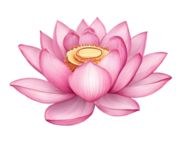 Watercolor blooming single pink lily lotus flower illustration. Ai-Generated png