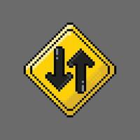 Traffic sign two way pixel art illustration vector