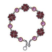 Jewelry design fashion flowers bracelet set with red sapphire and amethyst sketch by hand on paper. vector