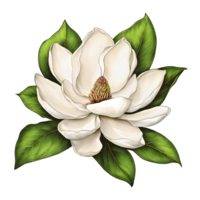 Watercolor blooming single magnolia flower illustration. Ai-Generated png