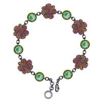 Jewelry design fashion modern flowers bracelet set with pink and green sapphire and amethyst sketch by hand on paper. vector