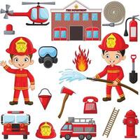 Set of cartoon fireman element vector