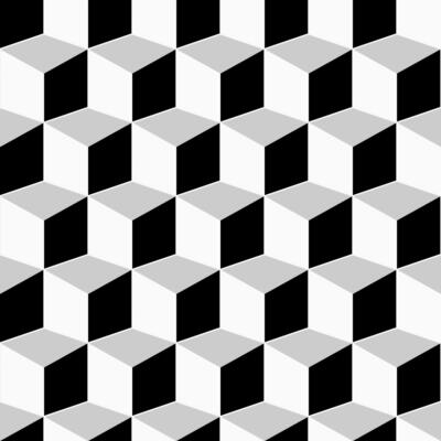 Monochrome seamless geometric pattern. Repeatable 3d cubes background. Decorative endless black and white texture