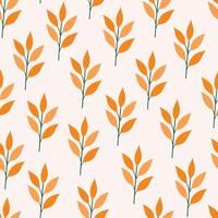 Branch with orange leaves, seamless pattern on a beige background. Meadow and field plants. Floral summer illustration. Spring botanical print, modern style design vector