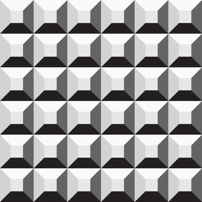 Monochrome seamless geometric cubes pattern. Repeatable black and white background. Decorative endless 3d texture