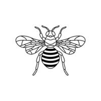 Bee outline black icon. Clipart image isolated on white background. Graphic illustration of insect silhouette drawing for honey products, package, design. vector