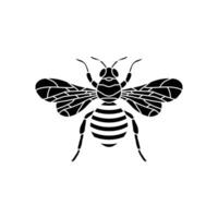 miel abeja icono. negro abeja en blanco antecedentes. silueta. gráfico ilustración de insecto silueta dibujo para miel productos, paquete, diseño. vector