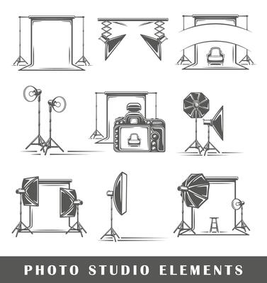Set of elements of the photo studio isolated on white background