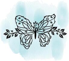 a butterfly drawing with a blue background with a butterfly on it vector