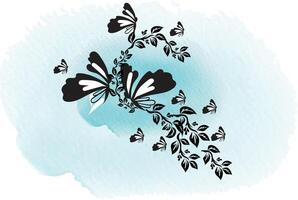 a butterfly drawing with a blue background with a butterfly on it vector