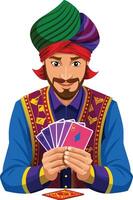 Person with cards dressed as a fortune teller vector