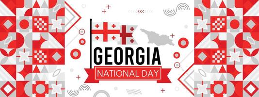Georgia nacional día bandera con mapa, bandera colores tema antecedentes y geométrico resumen retro moderno colorido diseño vector