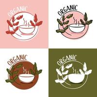 colección de mano dibujado logos y íconos de orgánico alimento, granja Fresco y natural productos, elementos colección para comida mercado, orgánico productos vector