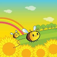 Bees and Sunflowers in the Garden vector