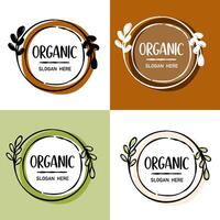 colección de mano dibujado logos y íconos de orgánico alimento, granja Fresco y natural productos, elementos colección para comida mercado, orgánico productos vector