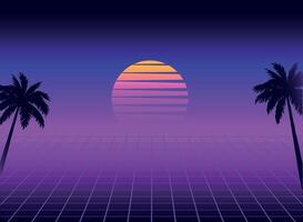 Retro 80s sci-fi futuristic style background. retro futuristic synth wave illustration in 1980s posters style. Retro Nostalgic vaporwave cyberpunk artwork with vibrant neon colors vector