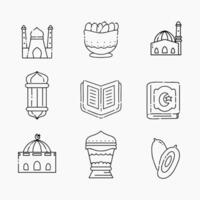 Ramadan elements doodle line illustration vector