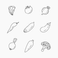 Vegetables doodle line illustration vector