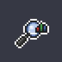 magnifier with chart bar in pixel art style vector