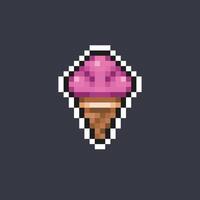 strawberry ice cream cone in pixel art style vector