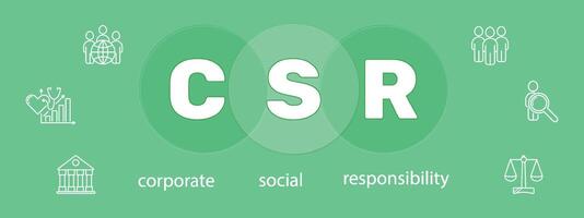 CSR Banner. Corporate social responsibility concept on green background. Business and environment. vector