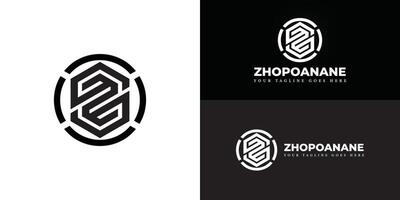 Abstract initial circle letter ZO or OZ logo in black color isolated on multiple background colors. The logo is suitable for architectural interior design services and logo design inspiration template vector