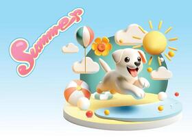 Labrador Retriever 3D Happy run on summer beach vector