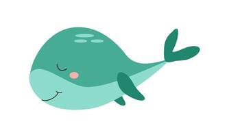 dormido linda gracioso verde ballena personaje, mar animal. dibujos animados ilustración para pegatinas, para niños libros, productos, habitación decoración. vector