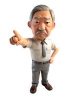 3d style illustration de Asie un plus âgée homme avec gris cheveux et une attacher est montrer du doigt le sien doigt à le caméra png