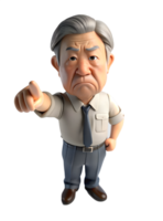 3d style illustration of asia An older man with grey hair and a tie is pointing his finger at the camera png