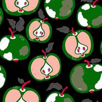 a pattern with green apples and leaves vector