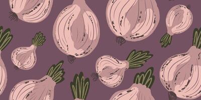 a pattern of onions on a purple background vector