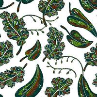 a pattern with green leaves and vines vector