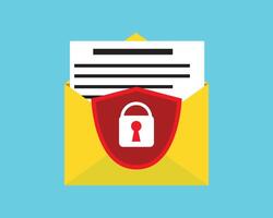 Secure email service isometric icon. Secure mobile mail, email sign with shield. Private data in social networks, sms chat protection, cyber security symbol for web, landing, infographic, app vector