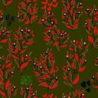 a pattern with red and black flowers and leaves vector