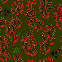 a pattern with red and black flowers and leaves vector