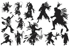 Traditional Native dances and music performance silhouettes, Set of silhouettes of Indian dance, Indian classical dance Dance in India Dance Dresses vector