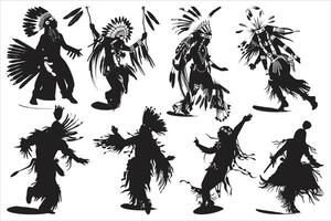 Traditional Native dances and music performance silhouettes, Set of silhouettes of Indian dance, Indian classical dance Dance in India Dance Dresses vector