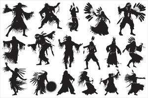 Traditional Native dances and music performance silhouettes, Set of silhouettes of Indian dance, Indian classical dance Dance in India Dance Dresses vector