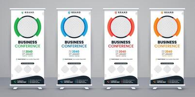 Corporate conference roll-up banners, business conference seminar, company marketing advertisement roll-up banner design, business rollup banners for marketing vector