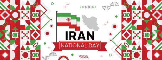 Iran national day banner with map, flag colors theme background and geometric abstract retro modern colorfull design vector