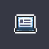 article on laptop screen in pixel art style vector