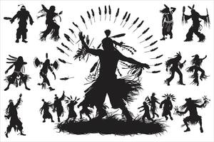 Traditional Native dances and music performance silhouettes, Set of silhouettes of Indian dance, Indian classical dance Dance in India Dance Dresses vector