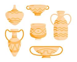 Ancient pottery ceramic vases. Greek vases. Ceramic antique amphoras. vector