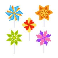 Windmill toy. Origami fan set. Paper pinwheel toys. vector