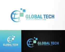 Global technology logo design template with modern style concept Premium vector