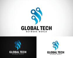 Global technology logo design template with modern style concept Premium vector